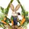 22" Green & Orange Farmer Bunny Moss Vines Teardrop Easter Wreath